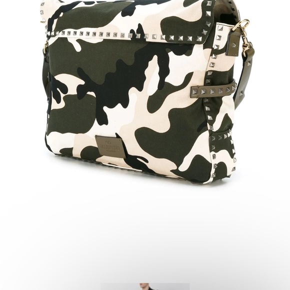 Valentino Garavani- Men’s Rockstud Messenger Bag; Camo Canvas; Large: Army White - Picture 12 of 13